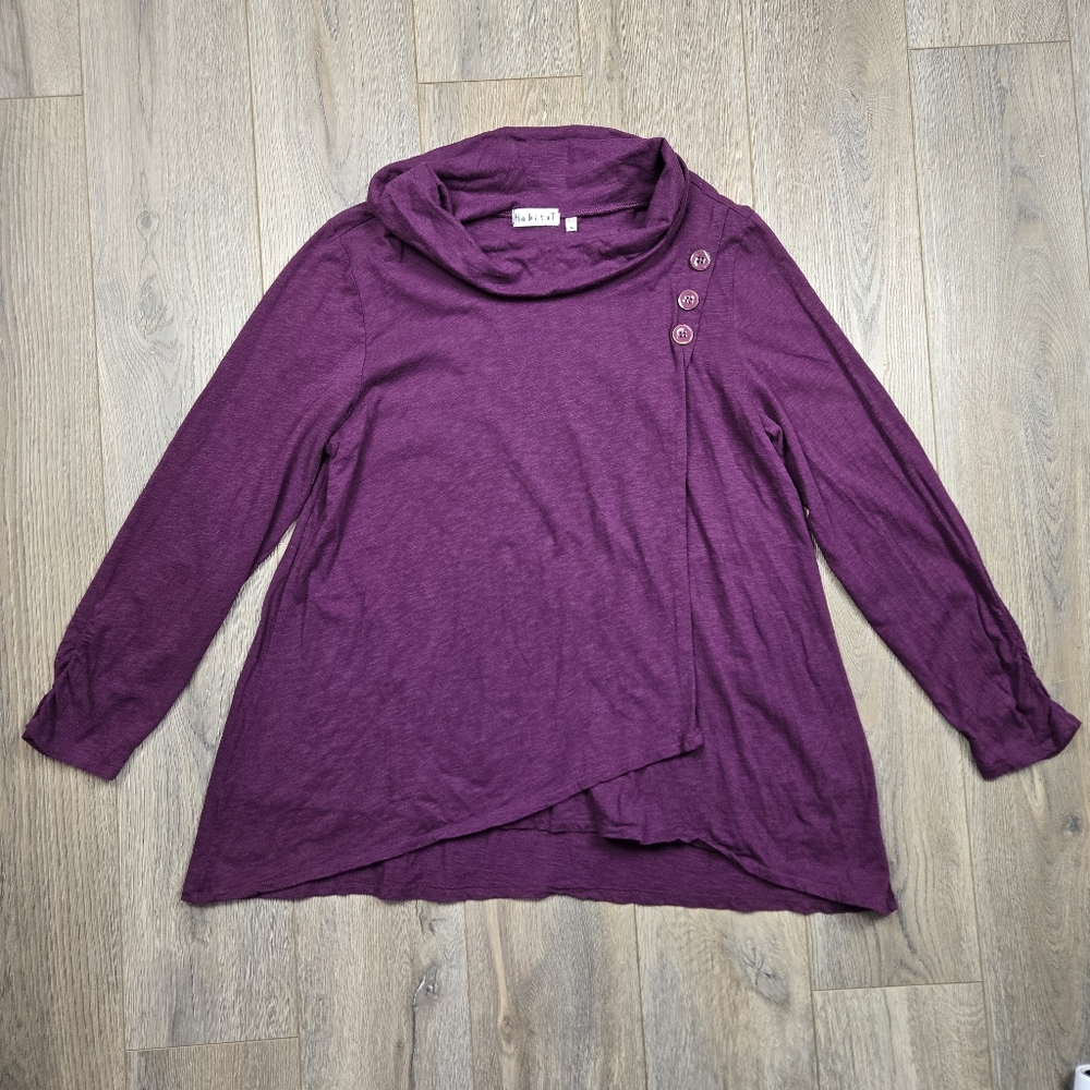 Habitat Purple Lagenlook Boho Artsy Creative Chic Long Sleeve Top, Size M